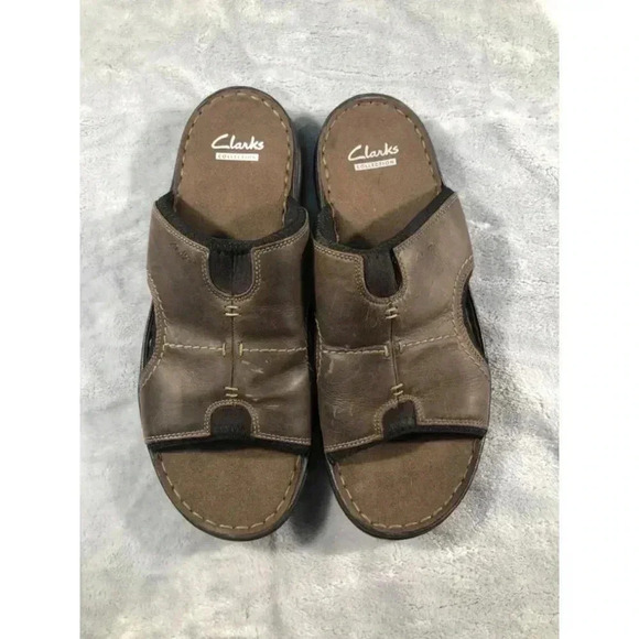 Men's Size 10M Clarks Brown Leather Sandals - Picture 1 of 3